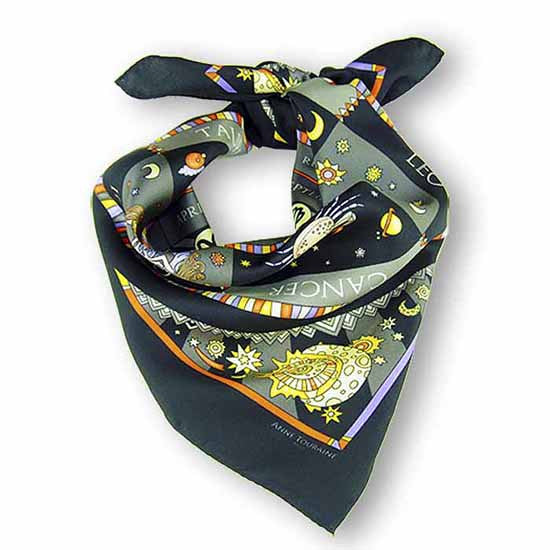 Astrology black scarf featuring the twelve zodiac signs  by ANNE TOURAINE Paris™ scarves (1)