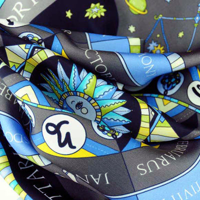 Astrology blue scarf featuring the twelve zodiac signs  by ANNE TOURAINE Paris™ scarves (3)