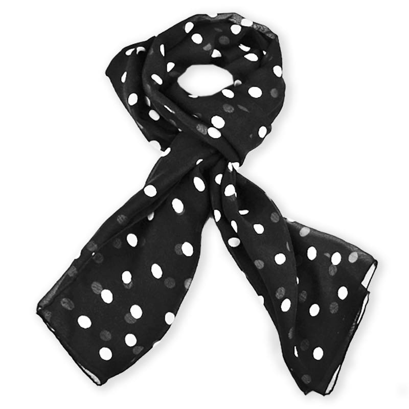 BLACK polka dot silk chiffon stole 67x26" by ANNE TOURAINE Paris™ – full scarf design