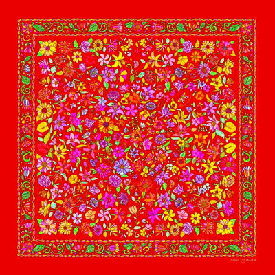 Red Floral scarf, 100% silk twill, made in France by ANNE TOURAINE Paris™ scarves (2)
