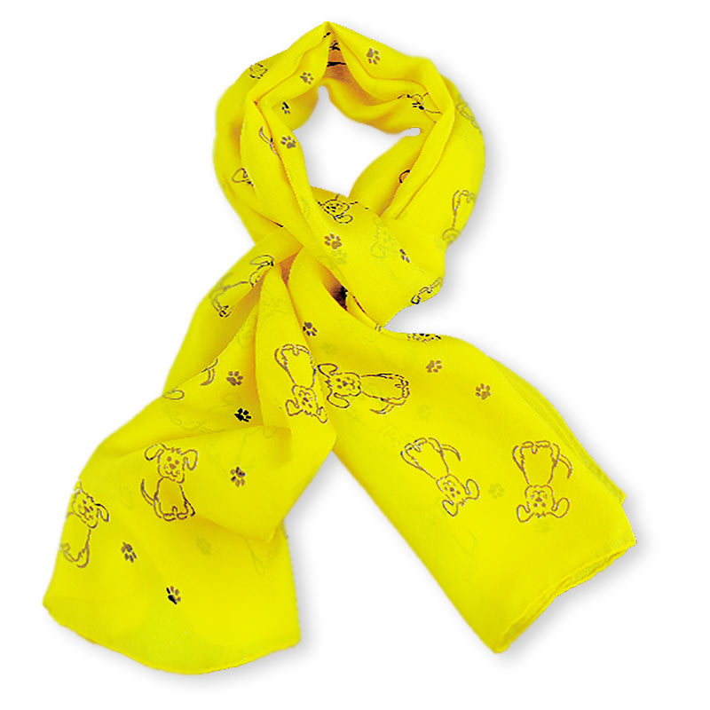 YELLOW dog pattern silk chiffon stole 67x26" by ANNE TOURAINE Paris™ – full scarf design