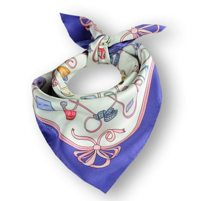 White and violet blue silk twill scarf made in France. Size 27x27". Hand rolled hem. Theme: fashion accessories. Scarf by ANNE TOURAINE Paris™ (1)