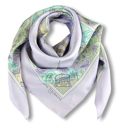 Lavender blue silk twill scarf made in France. Size 36x36". Hand rolled hem.Theme: Paris monuments. Scarf by ANNE TOURAINE Paris™ (1)