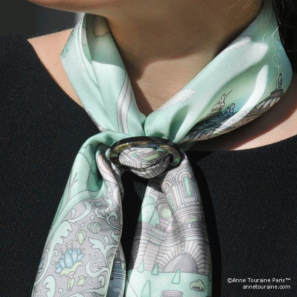 Paua shell handcrafted scarf ring. Medium size. A fun, essential, and versatile complementary to your ANNE TOURAINE Paris™ silk scarves. (1)