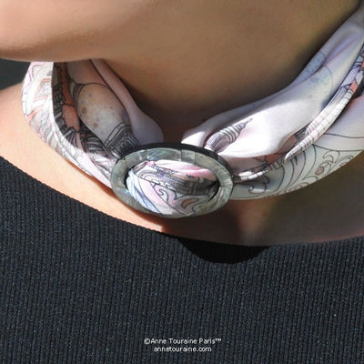 Abalone shell handcrafted scarf ring. Medium size. A fun, essential, and versatile complementary to your ANNE TOURAINE Paris™ silk scarves. (3)