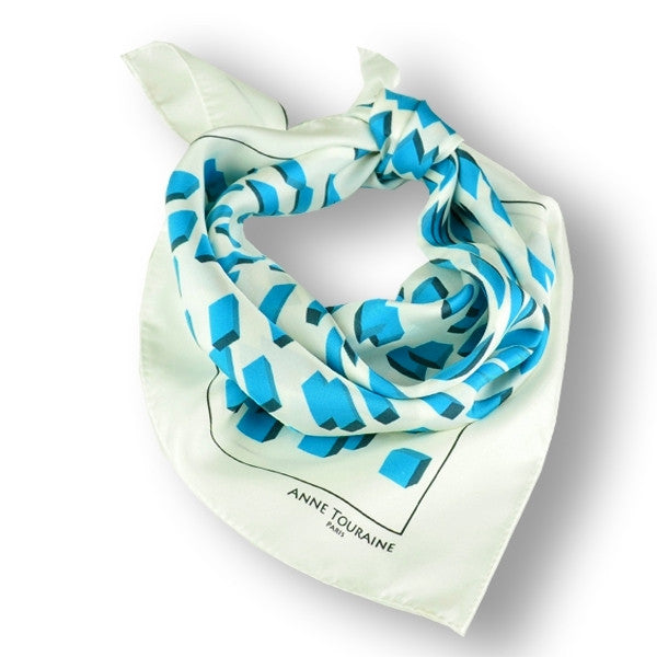French silk scarves - twill - floral - blue - 27x27 - ANNE TOURAINE Paris™  Scarves & Foulards