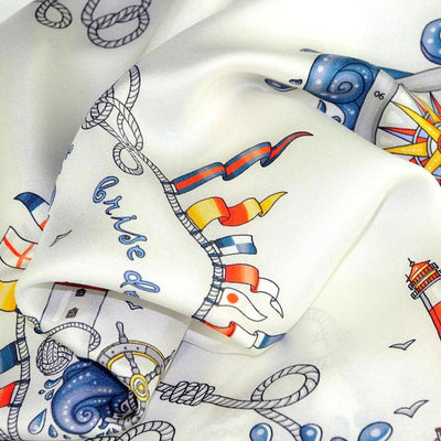 Light grey silk twill scarf made in France. Size 36x36". Hand rolled hem. Nautical theme. Scarf by ANNE TOURAINE Paris™ (6)