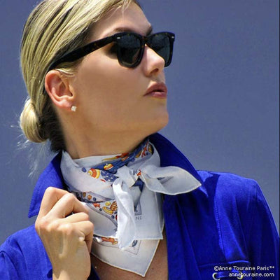 White silk twill scarf made in France. Size 27x27". Hand rolled hem. Nautical theme. Scarf by ANNE TOURAINE Paris™ (5)