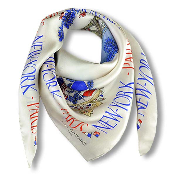 French silk scarves - twill - floral - grey - 36x36 - ANNE TOURAINE Paris™  Scarves & Foulards