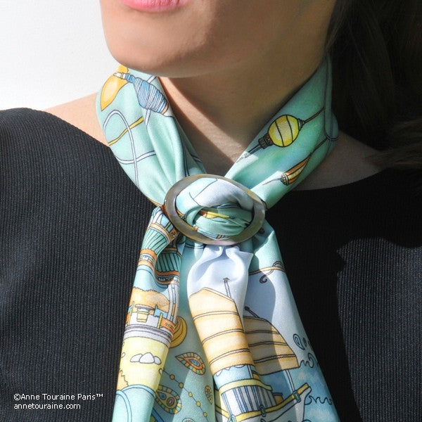 Brown mother of pearl handcrafted scarf ring. Large size. A fun, essential, and versatile complementary to your ANNE TOURAINE Paris™ silk scarves. (1)