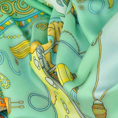 Neon green silk twill scarf made in France.Size 36x36". Hand rolled hem. Chinese theme. Scarf by ANNE TOURAINE Paris™ (6)
