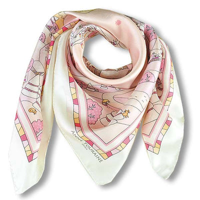 Pink silk twill scarf made in France. Size 36x36". Hand rolled hem. Winter theme inspired by Doctor Zhivago. Scarf by ANNE TOURAINE Paris™ (1)