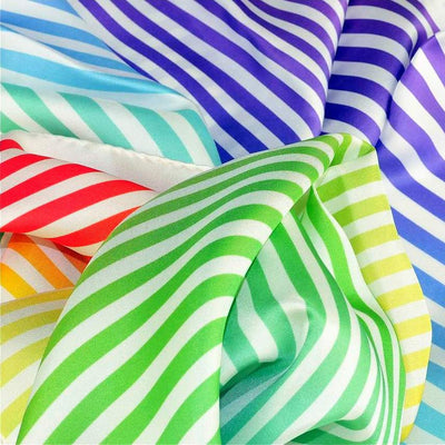 Multicolor and versatile silk twill scarf with stripes. Made in France. Size 27x27". Hand rolled hem. Scarf by ANNE TOURAINE Paris™ (6)