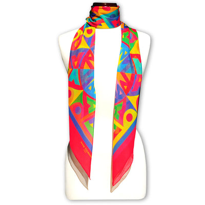 Extra large and lightweight chiffon silk scarf, raspberry and multicolor, by ANNE TOURAINE Paris™