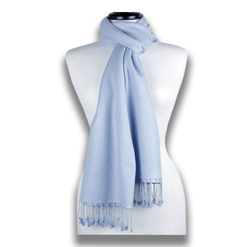 Azure silk-cashmere pashmina scarf 78x28" by ANNE TOURAINE Paris™ – styled view