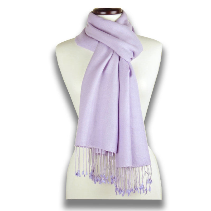 Lavender silk-cashmere pashmina scarf 78x28" by ANNE TOURAINE Paris™ – styled view