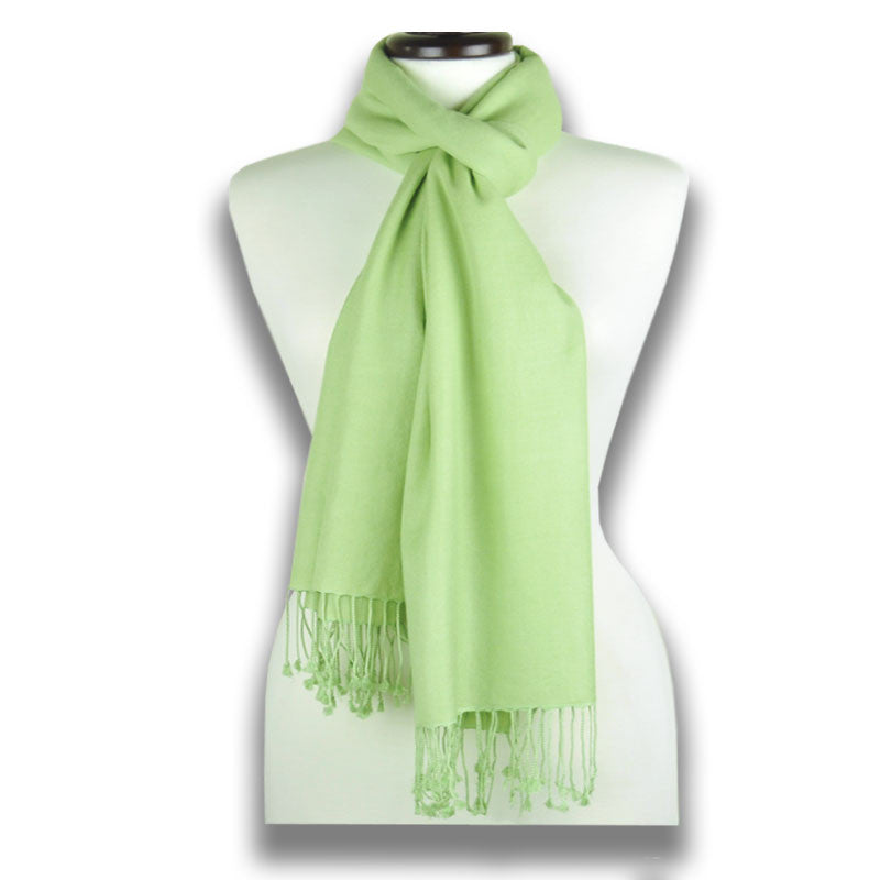 Sage silk-cashmere pashmina scarf 78x28" by ANNE TOURAINE Paris™ – styled view