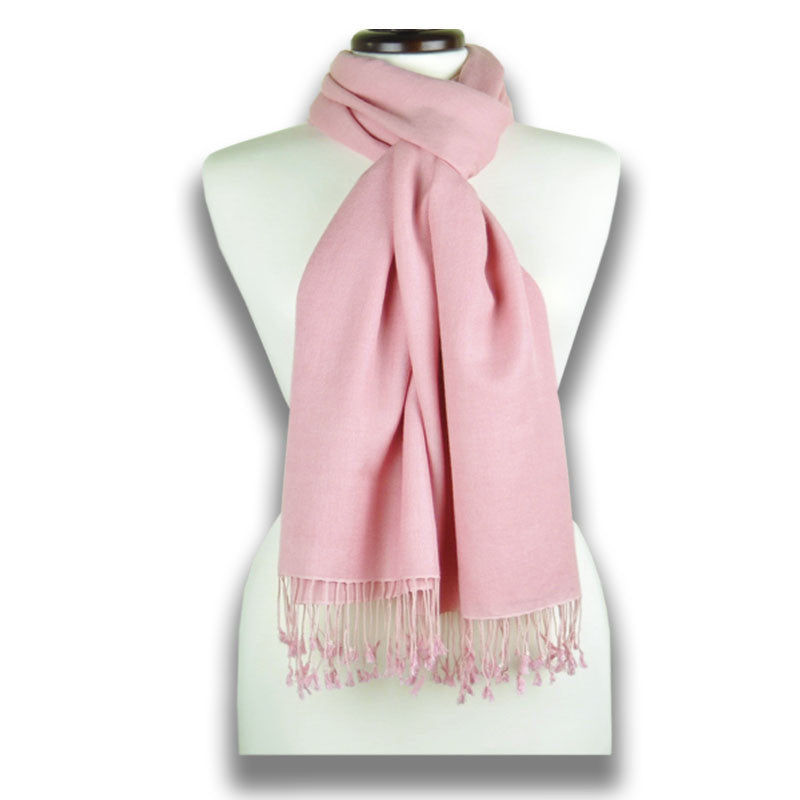 Rose silk-cashmere pashmina scarf 78x28" by ANNE TOURAINE Paris™ – styled view