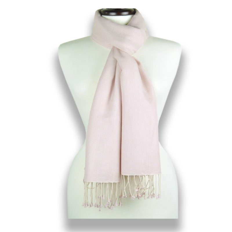 Powder silk-cashmere pashmina scarf 78x28" by ANNE TOURAINE Paris™ – styled view