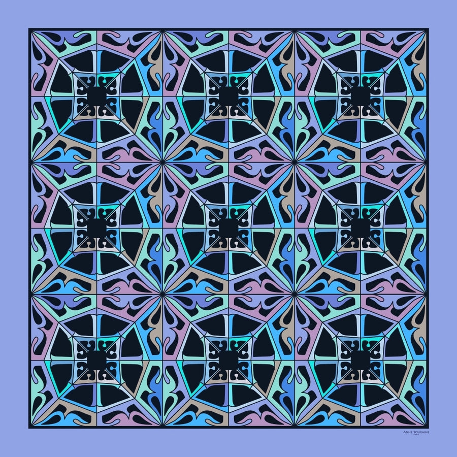 Extra large and lightweight chiffon silk scarf, lavender blue and black, by ANNE TOURAINE Paris™