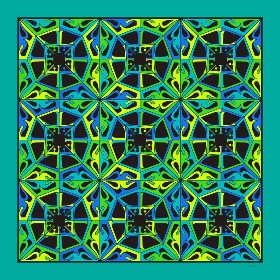 Extra large and lightweight chiffon silk scarf, teal and black, by ANNE TOURAINE Paris™