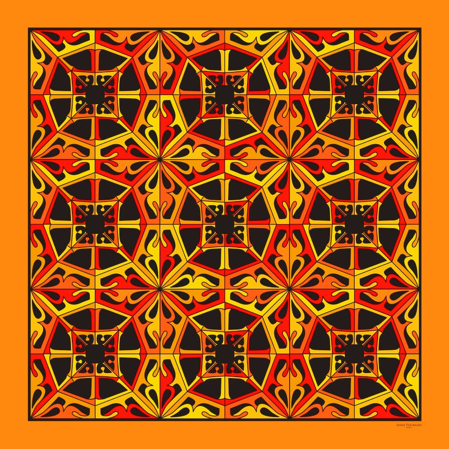 Extra large and lightweight chiffon silk scarf, orange and black, by ANNE TOURAINE Paris™