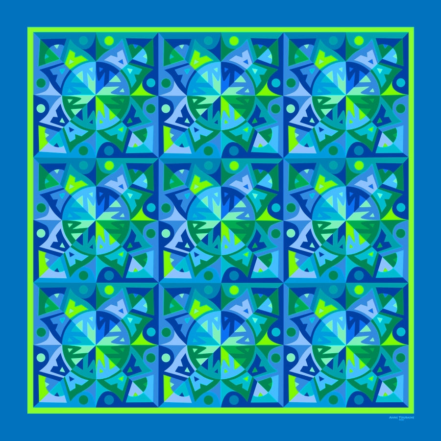 Extra large and lightweight chiffon silk scarf, blue and green color, by ANNE TOURAINE Paris™