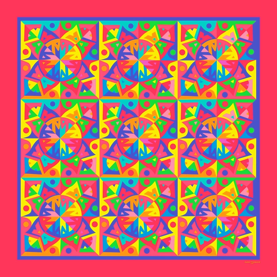 Extra large and lightweight chiffon silk scarf, raspberry and multicolor, by ANNE TOURAINE Paris™
