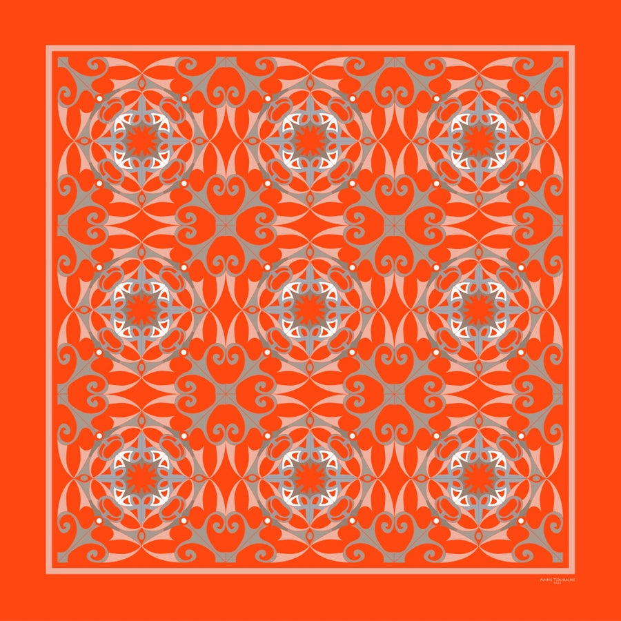 Extra large and lightweight chiffon silk scarf, vivid orange color, by ANNE TOURAINE Paris™