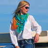 Extra large and lightweight chiffon silk scarf, teal and orange, by ANNE TOURAINE Paris™