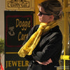 Yellow silk chiffon scarf with dog pattern, oblong shape: a perfect gift for dog lovers. Scarf by ANNE TOURAINE Paris™ (2)