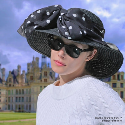 Black and white polka dot silk chiffon scarf, oblong shape. Lightweight and easy to tie. Scarf by ANNE TOURAINE Paris™ (3)