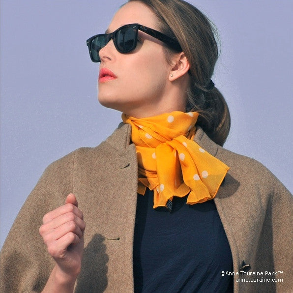 ORANGE polka dot silk chiffon stole 67x26" by ANNE TOURAINE Paris™ – full scarf design