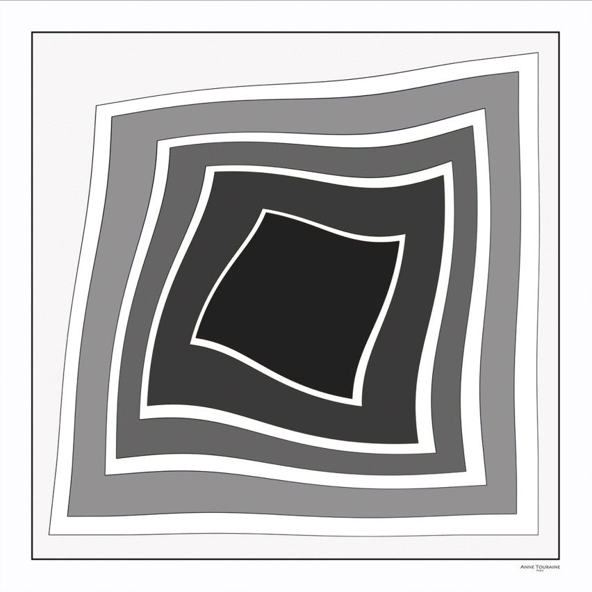 Black and white extra large silk scarf with a modern geometric design: versatile and trendy. Scarf ANNE TOURAINE Paris™ (1)