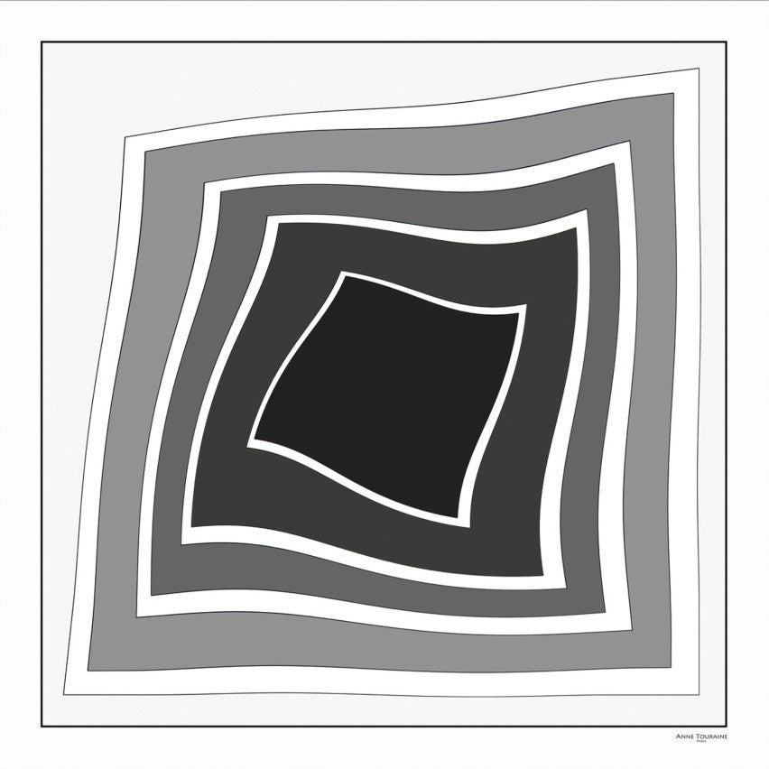 FREESTYLE Black & White large silk satin scarf 47x47" by ANNE TOURAINE Paris™ – full scarf design