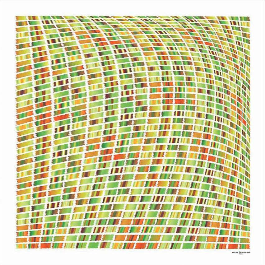 ETHNIC Green & Brown large silk satin scarf 47x47" by ANNE TOURAINE Paris™ – full scarf design