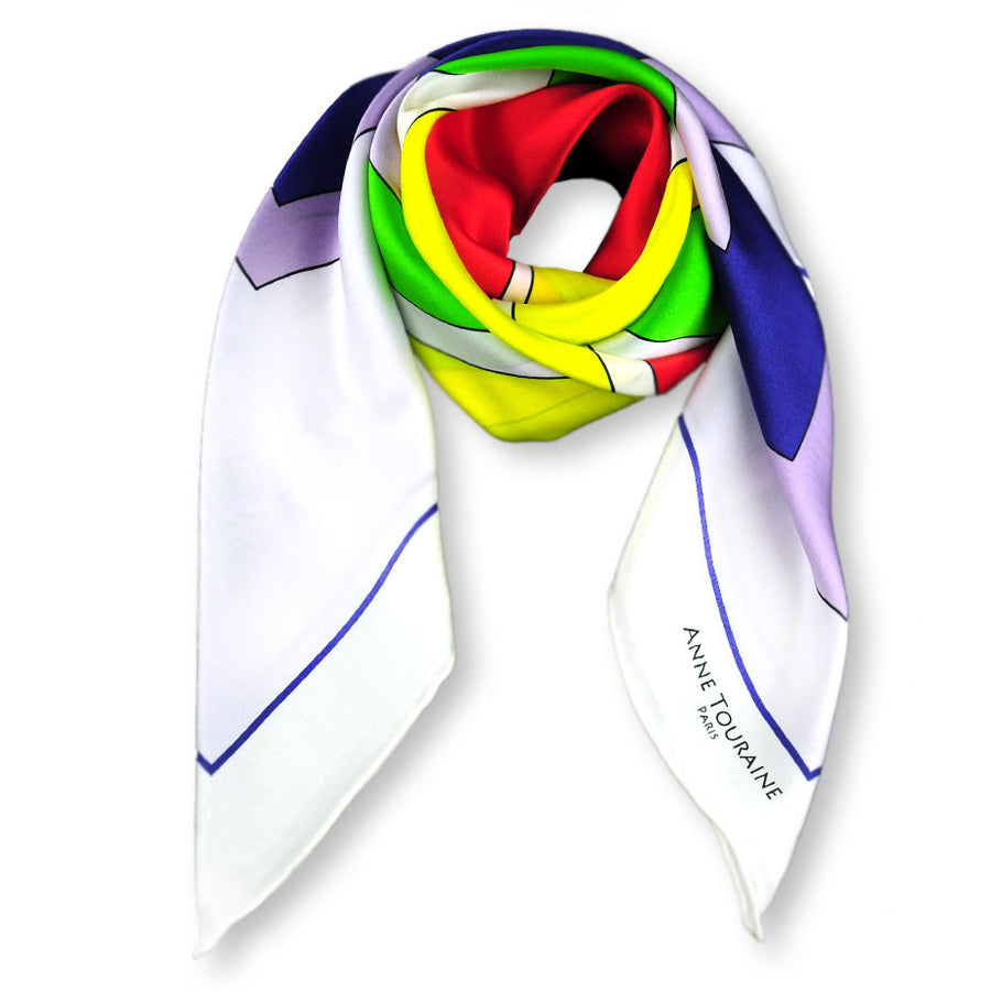 FREESTYLE Multicolor large silk satin scarf 47x47" by ANNE TOURAINE Paris™ – full scarf design