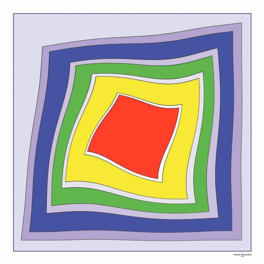 FREESTYLE Multicolor large silk satin scarf 47x47" by ANNE TOURAINE Paris™ – full scarf design