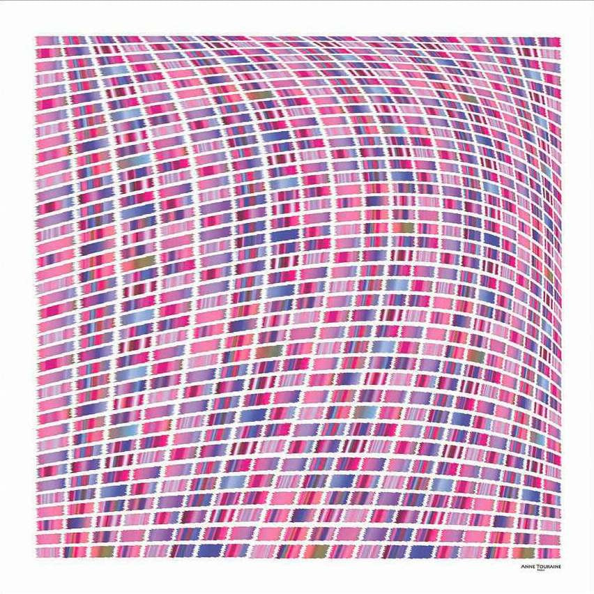 ETHNIC Pink & Blue large silk satin scarf 47x47" by ANNE TOURAINE Paris™ – full scarf design