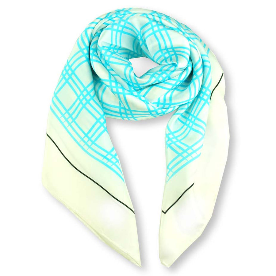 STREET CHIC Turquoise large silk satin scarf 47x47" by ANNE TOURAINE Paris™ – full scarf design