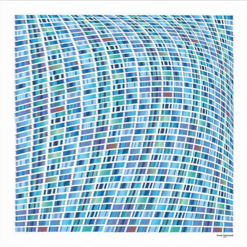 ETHNIC Teal & Navy large silk satin scarf 47x47" by ANNE TOURAINE Paris™ – full scarf design