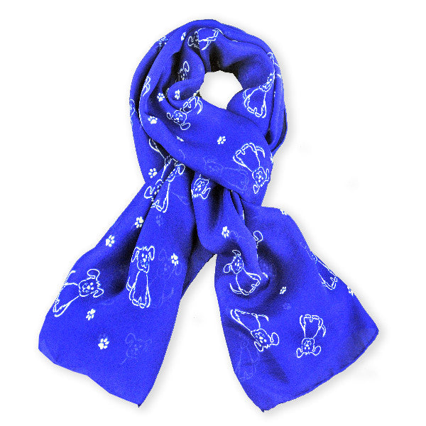 BLUE dog pattern silk chiffon stole 67x26" by ANNE TOURAINE Paris™ – full scarf design