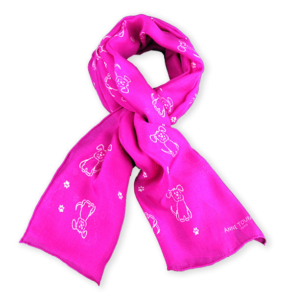 PINK dog pattern silk chiffon stole 67x26" by ANNE TOURAINE Paris™ – full scarf design