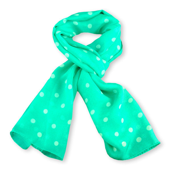 MINT polka dot silk chiffon stole 67x26" by ANNE TOURAINE Paris™ – full scarf design