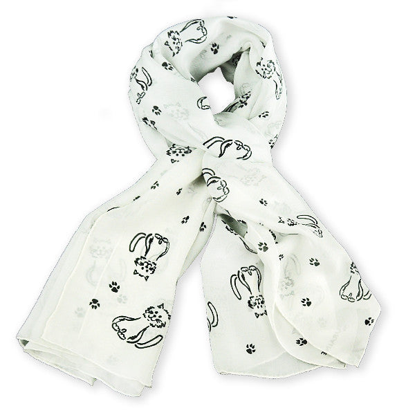 Light Grey cat pattern silk chiffon stole 67x26" by ANNE TOURAINE Paris™ – full scarf design