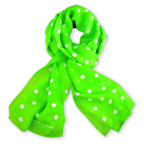 GREEN polka dot silk chiffon stole 67x26" by ANNE TOURAINE Paris™ – full scarf design