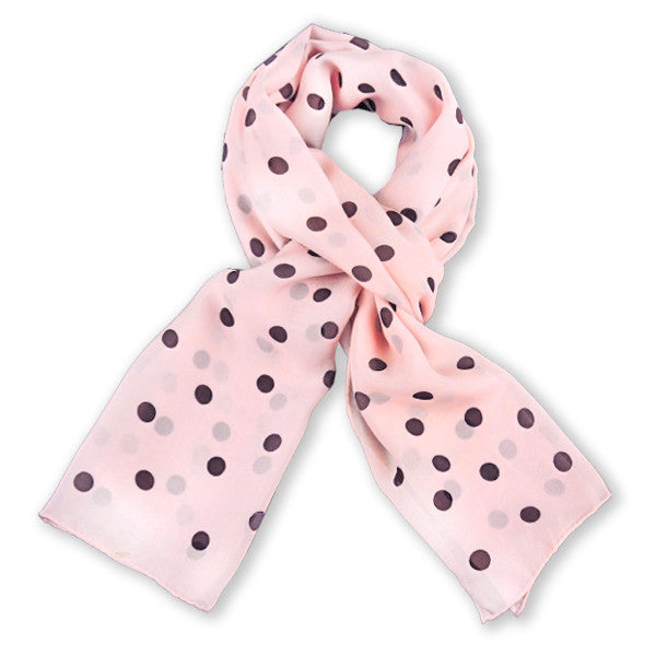 PINK polka dot silk chiffon stole 67x26" by ANNE TOURAINE Paris™ – full scarf design
