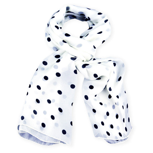 WHITE polka dot silk chiffon stole 67x26" by ANNE TOURAINE Paris™ – full scarf design