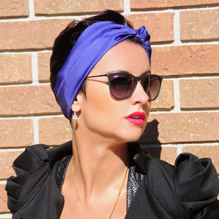 purple nice silk twilly 39x4" by ANNE TOURAINE Paris™ – styled in the hair