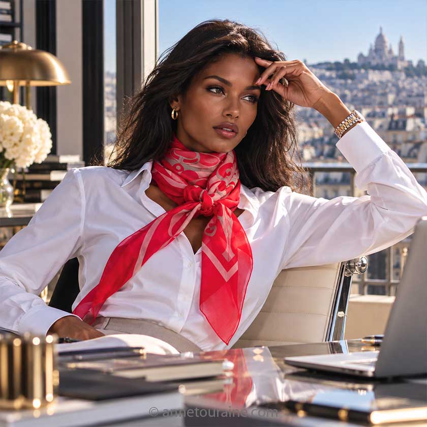 VERSAILLES Scarlet XL silk chiffon scarf 54x54" by ANNE TOURAINE Paris™ – alternate view